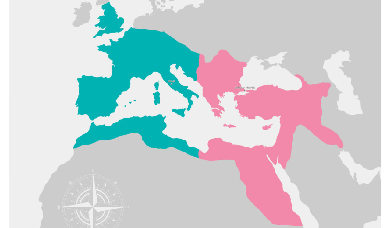 Mapa de imperio romano oriente y occidente
